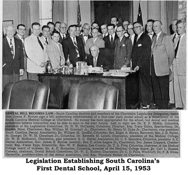 Gov. James F. Byrnes signs legislation establishing South Carolina's first dental school, April 15, 1953.
